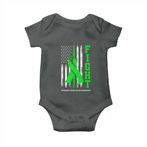 Traumatic Brain Injury Awareness Baby Onesie Fight TBI American US Flag TS02 Dark Heather Print Your Wear
