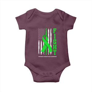 Traumatic Brain Injury Awareness Baby Onesie Fight TBI American US Flag TS02 Maroon Print Your Wear