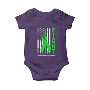 Traumatic Brain Injury Awareness Baby Onesie Fight TBI American US Flag TS02 Purple Print Your Wear