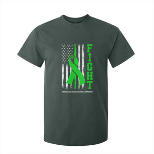 Traumatic Brain Injury Awareness T Shirt For Kid Fight TBI American US Flag TS02 Dark Forest Green Print Your Wear