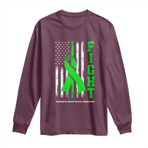 Traumatic Brain Injury Awareness Long Sleeve Shirt Fight TBI American US Flag TS02 Maroon Print Your Wear
