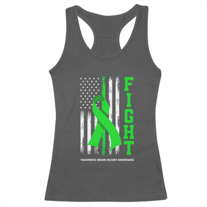 Traumatic Brain Injury Awareness Racerback Tank Top Fight TBI American US Flag TS02 Dark Heather Print Your Wear