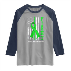 Traumatic Brain Injury Awareness Raglan Shirt Fight TBI American US Flag TS02 Sport Gray Navy Print Your Wear