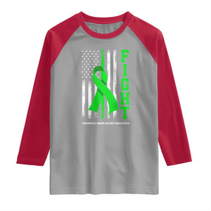 Traumatic Brain Injury Awareness Raglan Shirt Fight TBI American US Flag TS02 Sport Gray Red Print Your Wear