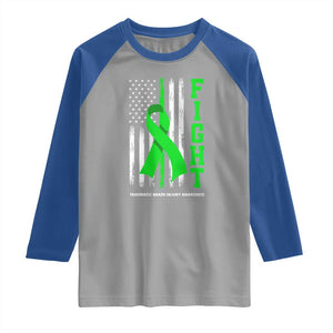 Traumatic Brain Injury Awareness Raglan Shirt Fight TBI American US Flag TS02 Sport Gray Royal Print Your Wear