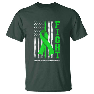 Traumatic Brain Injury Awareness T Shirt Fight TBI American US Flag TS02 Dark Forest Green Print Your Wear