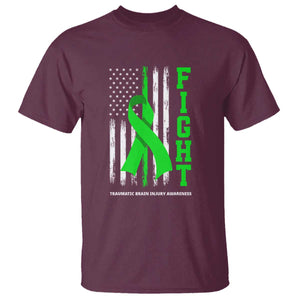 Traumatic Brain Injury Awareness T Shirt Fight TBI American US Flag TS02 Maroon Print Your Wear