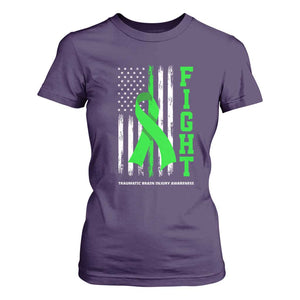 Traumatic Brain Injury Awareness T Shirt For Women Fight TBI American US Flag TS02 Purple Print Your Wear
