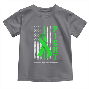 Traumatic Brain Injury Awareness Toddler T Shirt Fight TBI American US Flag TS02 Charcoal Print Your Wear
