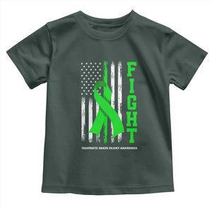 Traumatic Brain Injury Awareness Toddler T Shirt Fight TBI American US Flag TS02 Dark Forest Green Print Your Wear
