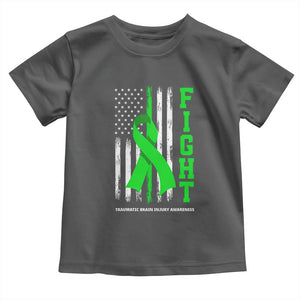 Traumatic Brain Injury Awareness Toddler T Shirt Fight TBI American US Flag TS02 Dark Heather Print Your Wear