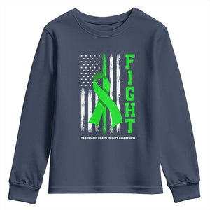 Traumatic Brain Injury Awareness Youth Sweatshirt Fight TBI American US Flag TS02 Navy Print Your Wear