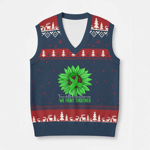 Traumatic Brain Injury Awareness V-Neck Knit Sweater Vest TBI We Fight Together Green Sunflower TS02 Navy Red Print Your Wear