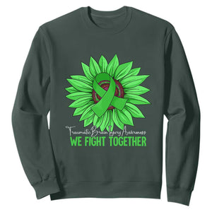 Traumatic Brain Injury Awareness Sweatshirt TBI We Fight Together Green Sunflower TS02 Dark Forest Green Print Your Wear