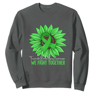 Traumatic Brain Injury Awareness Sweatshirt TBI We Fight Together Green Sunflower TS02 Dark Heather Print Your Wear