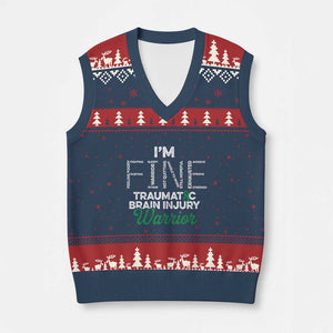 Traumatic Brain Injury Awareness V-Neck Knit Sweater Vest TBI Warrior I'm Fine TS02 Navy Red Print Your Wear