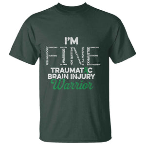 Traumatic Brain Injury Awareness T Shirt TBI Warrior I'm Fine TS02 Dark Forest Green Print Your Wear