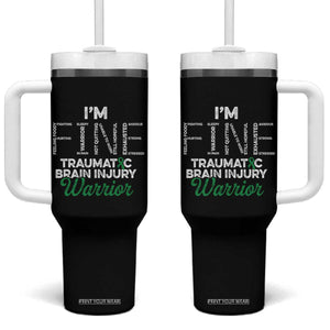 Traumatic Brain Injury Awareness Tumbler With Handle TBI Warrior I'm Fine TS02 One Size: 40 oz Black Print Your Wear