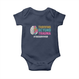Traumatic Brain Injury Awareness Baby Onesie Thriving Beyond Trauma TBI Survivor TS02 Navy Print Your Wear