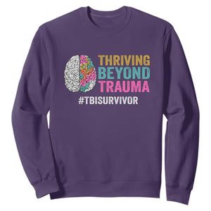 Traumatic Brain Injury Awareness Sweatshirt Thriving Beyond Trauma TBI Survivor TS02 Purple Print Your Wear