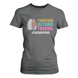 Traumatic Brain Injury Awareness T Shirt For Women Thriving Beyond Trauma TBI Survivor TS02 Dark Heather Print Your Wear