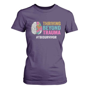 Traumatic Brain Injury Awareness T Shirt For Women Thriving Beyond Trauma TBI Survivor TS02 Purple Print Your Wear