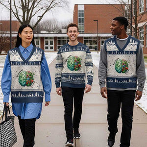 Traumatic Brain Injury Awareness V-Neck Knit Sweater Vest TBI Warrior Green Floral Brain TS02 Beige Navy Print Your Wear
