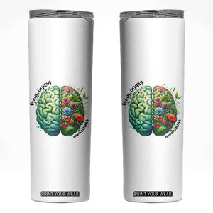 Traumatic Brain Injury Awareness Skinny Tumbler TBI Warrior Green Floral Brain TS02 White Print Your Wear