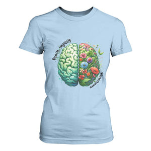 Traumatic Brain Injury Awareness T Shirt For Women TBI Warrior Green Floral Brain TS02 Light Blue Print Your Wear