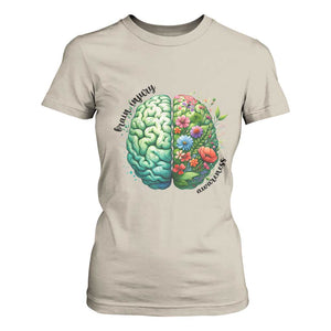 Traumatic Brain Injury Awareness T Shirt For Women TBI Warrior Green Floral Brain TS02 Sand Print Your Wear