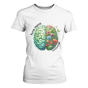 Traumatic Brain Injury Awareness T Shirt For Women TBI Warrior Green Floral Brain TS02 White Print Your Wear