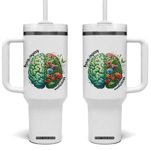 Traumatic Brain Injury Awareness Tumbler With Handle TBI Warrior Green Floral Brain TS02 One Size: 40 oz White Print Your Wear