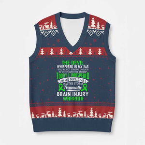 Traumatic Brain Injury Awareness V-Neck Knit Sweater Vest TBI Warrior I Am The Storm TS02 Navy Red Print Your Wear