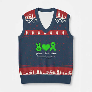 Traumatic Brain Injury Awareness V-Neck Knit Sweater Vest Peace Love Cure TBI Warrior TS02 Navy Red Print Your Wear