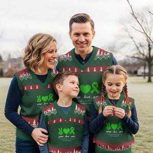 Traumatic Brain Injury Awareness V-Neck Knit Sweater Vest Peace Love Cure TBI Warrior TS02 Red Green Print Your Wear