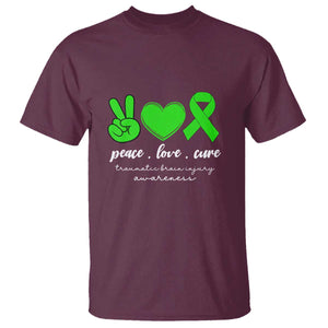 Traumatic Brain Injury Awareness T Shirt Peace Love Cure TBI Warrior TS02 Maroon Print Your Wear
