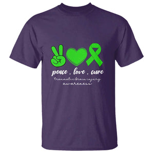 Traumatic Brain Injury Awareness T Shirt Peace Love Cure TBI Warrior TS02 Purple Print Your Wear