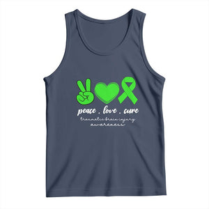 Traumatic Brain Injury Awareness Tank Top Peace Love Cure TBI Warrior TS02 Navy Print Your Wear