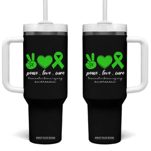 Traumatic Brain Injury Awareness Tumbler With Handle Peace Love Cure TBI Warrior TS02 One Size: 40 oz Black Print Your Wear