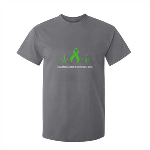 Traumatic Brain Injury Awareness T Shirt For Kid TBI Warrior Heartbeat Green Ribbon TS02 Charcoal Print Your Wear