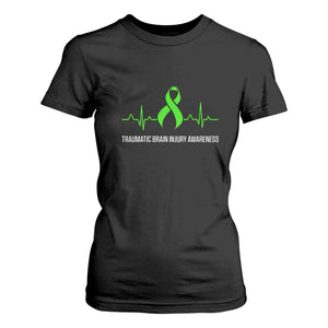 Traumatic Brain Injury Awareness T Shirt For Women TBI Warrior Heartbeat Green Ribbon TS02 Black Print Your Wear
