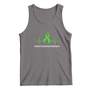 Traumatic Brain Injury Awareness Tank Top TBI Warrior Heartbeat Green Ribbon TS02 Deep Heather Print Your Wear