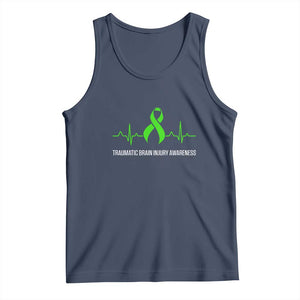 Traumatic Brain Injury Awareness Tank Top TBI Warrior Heartbeat Green Ribbon TS02 Navy Print Your Wear
