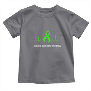 Traumatic Brain Injury Awareness Toddler T Shirt TBI Warrior Heartbeat Green Ribbon TS02 Charcoal Print Your Wear