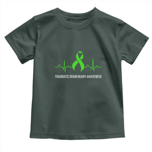Traumatic Brain Injury Awareness Toddler T Shirt TBI Warrior Heartbeat Green Ribbon TS02 Dark Forest Green Print Your Wear