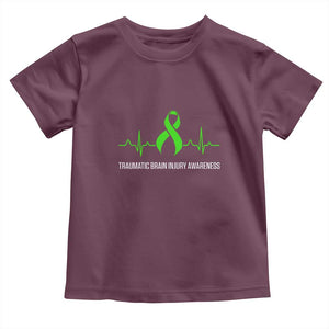 Traumatic Brain Injury Awareness Toddler T Shirt TBI Warrior Heartbeat Green Ribbon TS02 Maroon Print Your Wear