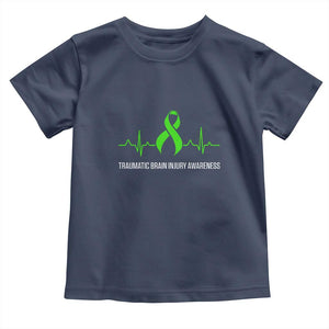 Traumatic Brain Injury Awareness Toddler T Shirt TBI Warrior Heartbeat Green Ribbon TS02 Navy Print Your Wear