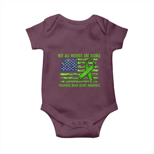 Traumatic Brain Injury Awareness Baby Onesie Not All Wounds Are Visible TBI Warrior American Flag TS02 Maroon Print Your Wear