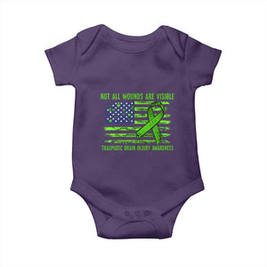 Traumatic Brain Injury Awareness Baby Onesie Not All Wounds Are Visible TBI Warrior American Flag TS02 Purple Print Your Wear