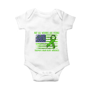 Traumatic Brain Injury Awareness Baby Onesie Not All Wounds Are Visible TBI Warrior American Flag TS02 White Print Your Wear